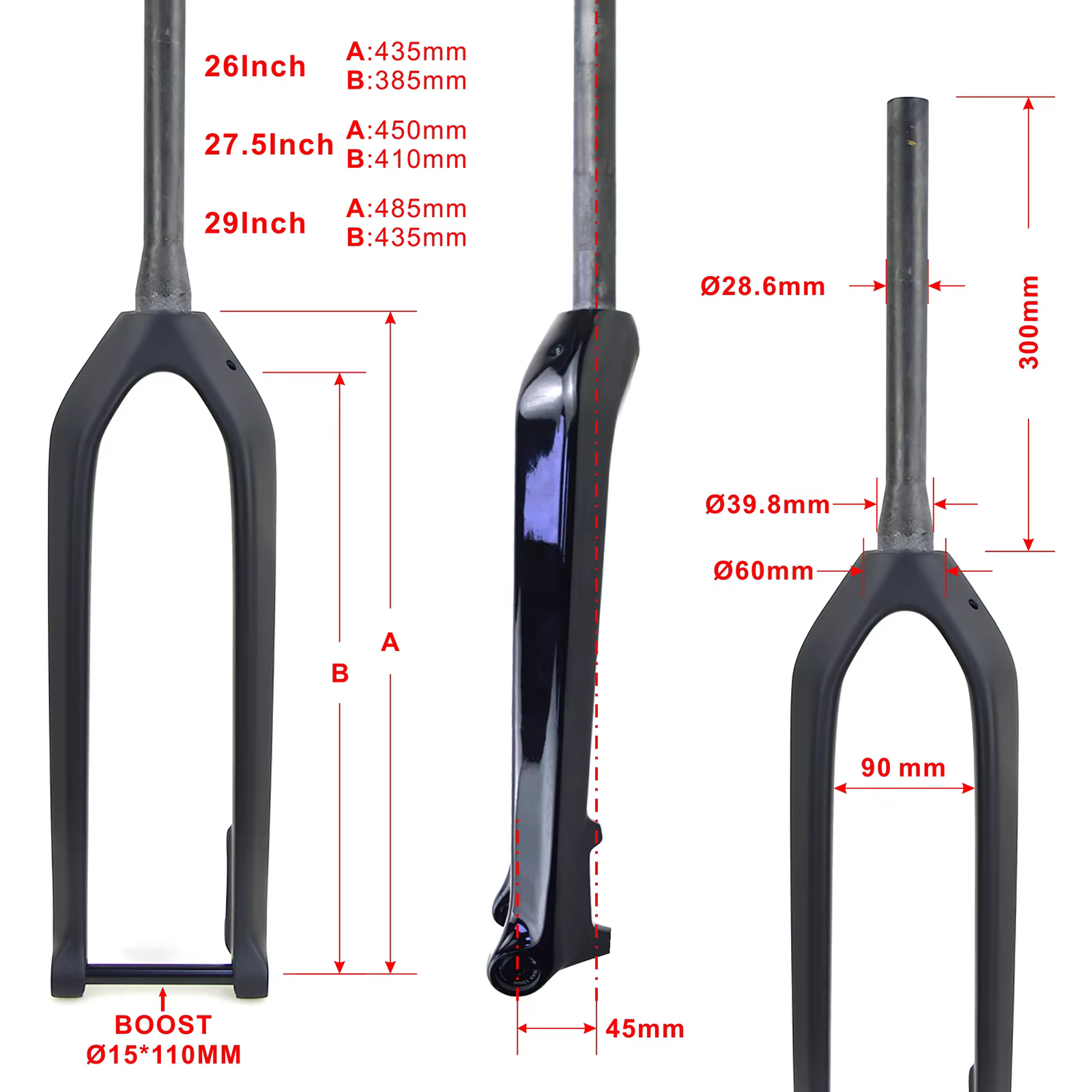 Bicycle Full Carbon Fibre Disc Brake Mountain Bike Fork Thru Axle Tapered Inner Cable hard parts